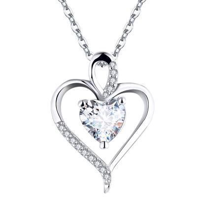 China OEM Wholesale Designer Romantic Heart Cut Charms Women Gifts Rhodium Plated 925 Sterling Silver Love Double Stone Heart Pendants for sale