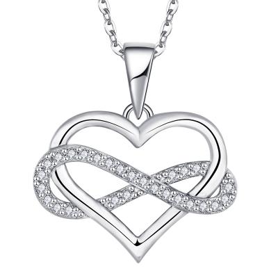 China Men Women Romantic Romantic Unisex Rhodium Plated Lovers Couple Sterling Silver Heart Pendant Mini Zircon Infinity 925 White Jewelry for sale