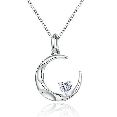 China 2021 Handmade Cute Custom Women's Rhodium Plated Designer's Gifts Cute Heart Oriented Zircon Gemstone Sterling Silver 925 Moon Pendants for sale