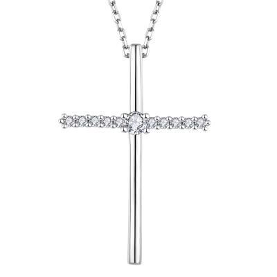 China Custom Rhodium Plated Women's Unisex Gifts Religious Charm Pendants 925 Sterling Silver Zircon Christian Reliious Men's Diamond Cross Pendant for sale