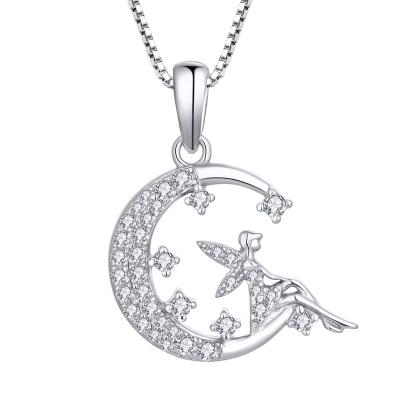 China Cute Designer Handmade 925 Sterling Silver Rhodium Plated Custom Cute Women Iced Out Cartoon Character Moon Charm Floating Pendants for sale