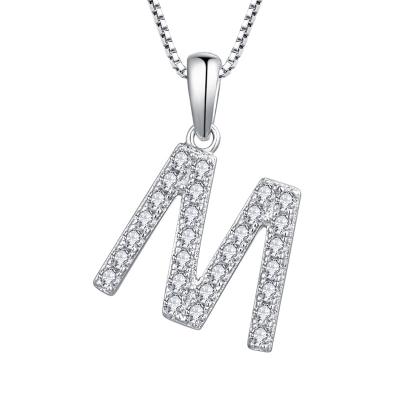 China Hiphop Round Cut Shiny CZ Rhodium Plated Unisex Men 925 Sterling Silver Diamond Design Letter M Pendant Women Party Hiphop Themed for sale