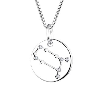 China CLASSIC Custom Classic Rhodium Plated CZ 925 Sterling Silver Gemini Plain Disc Zodiac Charm Pendants Gifts Zirconia for sale