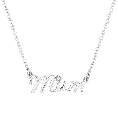 China CLASSIC Customized Rhodium Plated Tasty White Zircon Trendy Mother's Day Gift Wholesale Personalized Unique Letter Design Mom Necklaces for sale