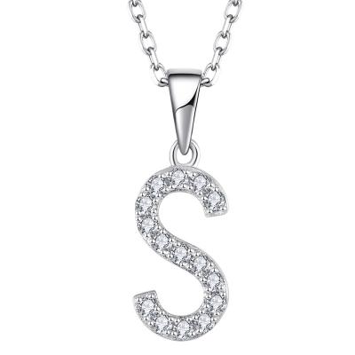 China Customized Tasty CLASSIC Shape Letter Bling Rhodium Plated Classic Women's Gifts S925 Sterling Silver White Zirconia S Initial Necklaces for sale