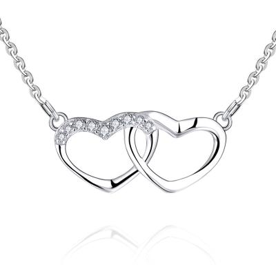 China Sweet OEM Wholesale Women's Children's Birthday Gifts Choker Chain Rhodium Plated Sweet 925 Sterling Silver 2 Piece Heart Necklaces for sale