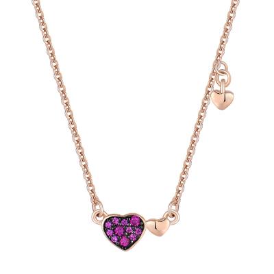 China Women's Tiny Heart Necklace 925 Trendy Pink Rose Gold Plated Sterling Silver Mini Cubic Zirconia Engagement Wedding Jewelry Gift for sale