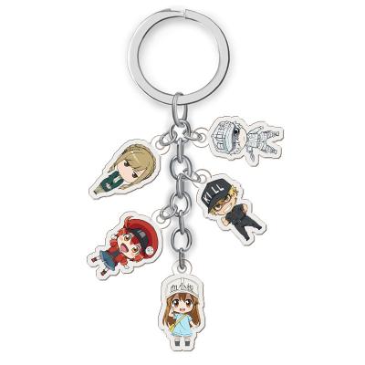 China Gift David Production Cells at Work Custom Holographic Anime Do Acrylic Cartoon Key Chain Cell at Work Key Chain for sale