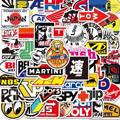 China 100Pcs Cartoon Racing Car JDM Logo Fashion Graffiti Sticker Car Laptop Phone Luggage Stickers For Label Package Waterproof Custom for sale