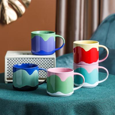 China Retro Sustainable Ins Creative Personality Three Color Stitching Painted Ceramic Mug for sale