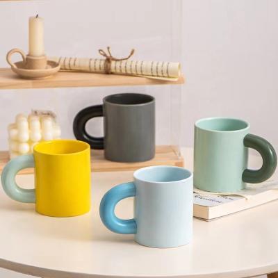 China INS Viable Nordic Morandi Hit Color Fat Handle Cup Breakfast Milk Ceramic Coffee Mug for sale