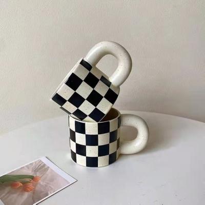 China Central Statistical Modern Creative Black White Gum Mosaic Mug for Coffee Breakfast Milk Fat Cups for sale