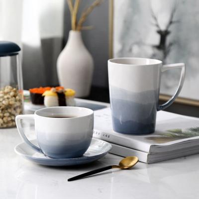 China Nordic Viable Home Office Ceramic Cup Creative Insti Color Gradient Underlay Restaurant Coffee Cup And Saucer Set for sale