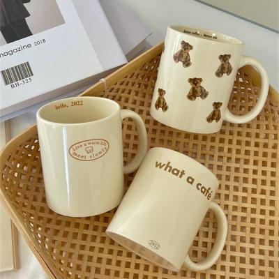 China Retro Sustainable Ins Bear Large Capacity Ceramic Cup Milk Breakfast Couples Water Mug for sale