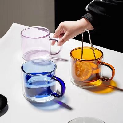 China Double-Layer Korean Simple Household Color Inspirational Tea Mug High Temperature Resistant Glass Coffee Mug for sale