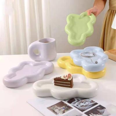 China Viable Creative Irregular Minimalist Clouds Solid Color Tray Cute Ceramic Breakfast Snack Fruit Tray for sale