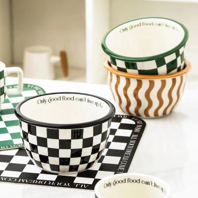 China Viable Creative Customizable Checkerboard LOGO Ceramic Salad Bowl Dessert Thickened Bowl Black for sale