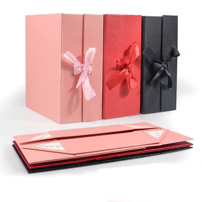 China Custom Materials Jewelry Luxury Ribbon Recycled Cardboard Packaging CMYK Foldable Gift Box With Ribbon for sale