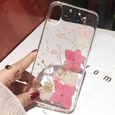 China Factory Flower Shockproof Customized Snares Stick Flower Phone Case Mobile Phone Case Cover Dry Pressed Tpu Cover For iPhone for sale