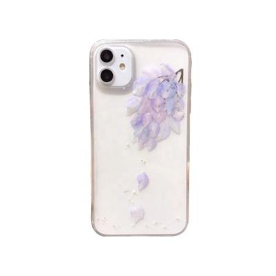 China Real Flowers Solid Color Brand Fashion Cell Phone Transparent Soft Epoxy Case Anti-drop Shockproof Trendy Shockproof For iphone 12/11pro for sale