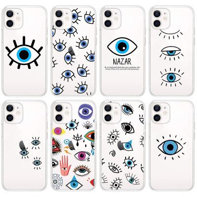 China Shockproof Fashion Cute INS Evil Eye Pattern Cell Phone Cute Hot Selling Blue Transparent Case For iphone 13 pro x xsmax max 6 xr 12 11 7 8 plus for sale