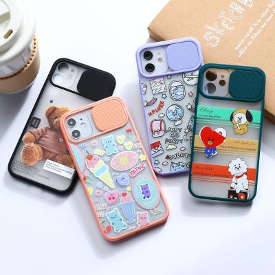 China Korean Style Anime Shockproof Luxury Flower Print Case Protective Camera Lens Slide Style Phone Cover For iphone 13 pro x xr max 7 8 12 11 for sale