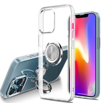 China Crystal Clear Lens Protection Metal Shockproof Luxury Finger Ring Holder Phone Case For iphone 11 12 13 pro Max XR X 7 8 plus for sale