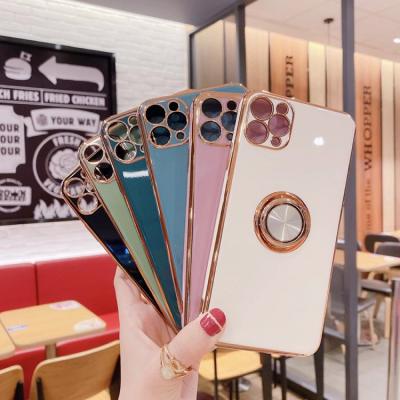 China Luxury Electroplating Shockproof Finger Ring Holder Magnetic Car Mount TPU Phone Case For iPhone 11 12 13 pro X Max XR 6 7 8 plus for sale