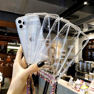 China Shockproof High Clear Acrylic Cross - Body Anti-lost Cell Phone Case With Nylon Strap Lanyard For iPhone 11 12 13 pro X Max Xr 7 8 for sale