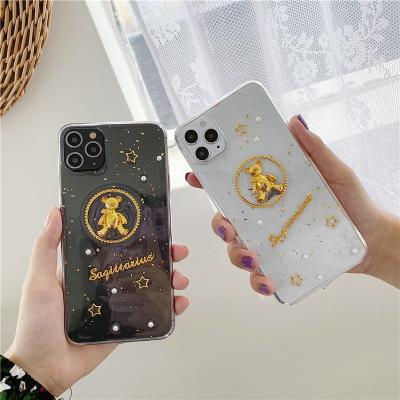 China Brand Cute Cartoon 3D Shockproof Gold Bear Designer Transparent Phone Case For iPhone 11 XSMAX XR X 6 7 8 plus Se 2020 12 mini for sale