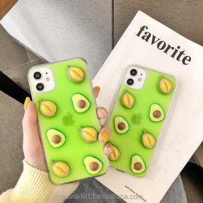 China 3D Cartoon Cute Avocado Shockproof Green Shockproof Phone Case For Iphone 11 cover 12 pro 2021 max for sale