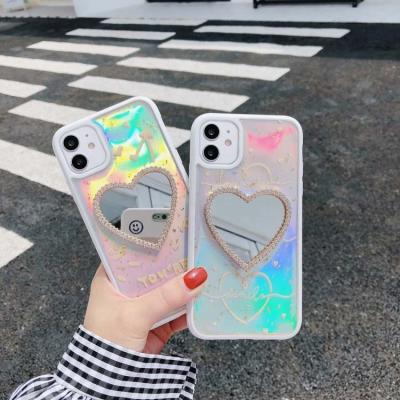 China Luxury Bling Sparkle Glitter Makeup Heart Shape Shockproof Mirror Phone Case For iPhone6 ​​7 8plus 11 12 13 pro X Max Xs Xr for sale