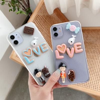 China Customized Wholesale Customized Clear Flashing Shockproof 3d Cartoon Love Tpu Phone Case For iPhone for sale