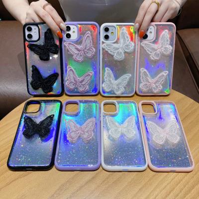 China Laser Phone Cover Shockproof Paper Case With Lace Butterfly Phone Cases Protection For iPhone 11 12 13 pro XS XR Max 8 7 6 plus for sale