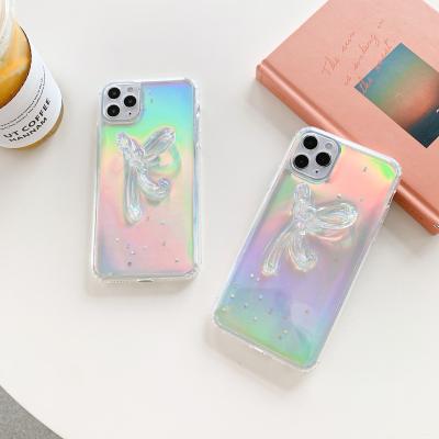 China Factory price shockproof star glitter color laser stickers 3d bow design soft epoxy phone case for iphone 13/12/11 pro max xs xr x 6 7 8 for sale