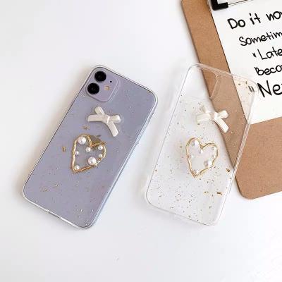 China Wholesale Luxury Heart Shaped Shockproof Transparent Soft Epoxy Pearl Gold Foil Tpu Phone Case For iPhone 13/12/11 7/8 6s X XR XS for sale