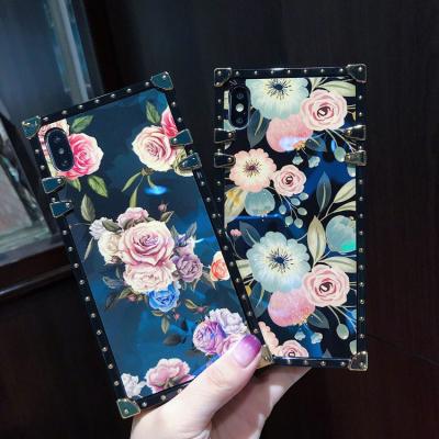 China Shockproof for iphone 12 pro max case peony flower square box design luxury printing shockproof phone case for iphone 12 11 pro X max XR for sale