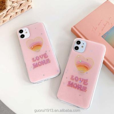 China Pink Glitter Heart TPU Shockproof Printed Epoxy Printed Loving Soft Shockproof Phone Case For iPhone 6 7 xmax max 8 11 12 pro x xs xr for sale