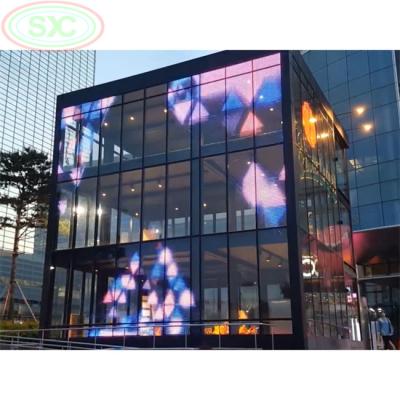 China Indoor Advertising Low Power Consumption G 3.91-7.82 Transparent LED Display Mount On Glass for sale