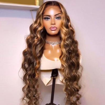 China Other Piano Ombre Highlighted Lace Up Wig Natural Loose Deep Wave Hd Lace Hair Highlight Wig for sale