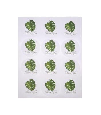 China Waterproof Round Thank You Adhesive Label Printing Banana Leaves Thank You Sticker For Bag / Gift Boxes for sale