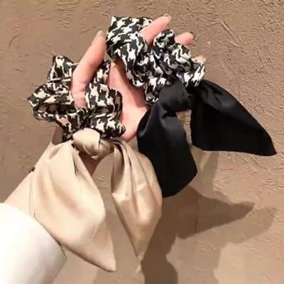 China Elastic Scrunchie Ring Scrunchie Scarf For Girl Scrunchie High Quality Cotton Bowknot Grid Fashion Scrunchie for sale