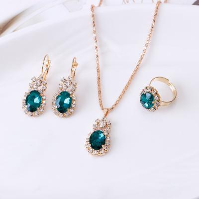 China TRENDY Luge Fashion 18k Gold Plated Big Red Lady Necklace Earrings Ring Jewelry Set For Women Gemstone Necklace Jewelry Set for sale