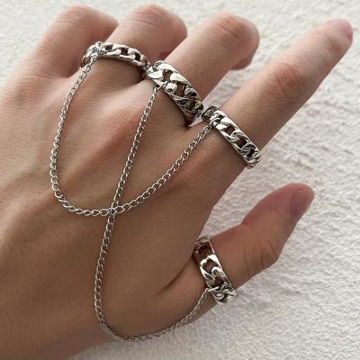 China Stackable Chain Ring Set Hollowed Out Ring Personality FASHIONABLE Trend Link Chain Hip Hop Sledge Chain Link for sale