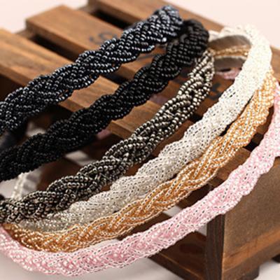 China Fashion Luge style Korean beaded twist woven headbands fine bead fashionable exquisite headband hair accessories wide headband the new for sale