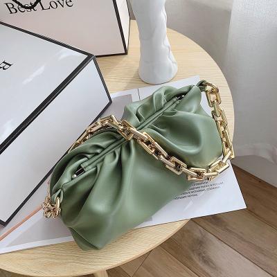 China PU Day 2022 Grasp Chunky Gold Chains Dumpling Clip Purse Bag Women Cloud Armpit Shoulder Bag Pleated Pocket Totes Handbag for sale