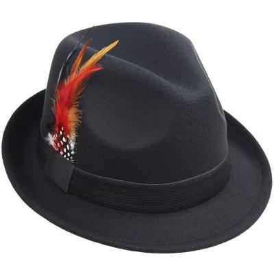 China Image Mens Womens Crushable Wool Felt Porkpie Fedora Hats With Feather for sale