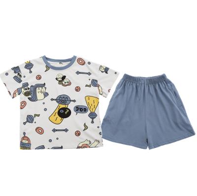 China Breathable Cute Boy Sleepwear Spring And Summer Thin Home Suits Set 100%Cotton Short Sleeve Shorts Pajamas for sale