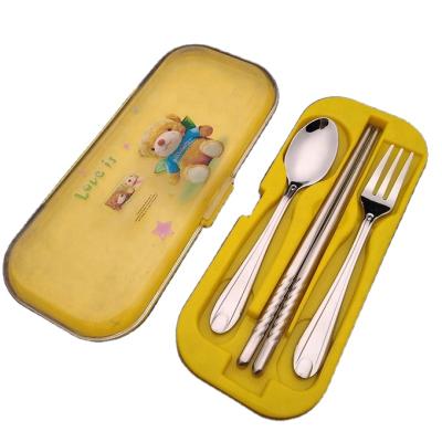 China 2021 Viable Silverware Stainless Steel Flatware Spoon Fork Chopsticks Set Kids Cutlery Set for sale