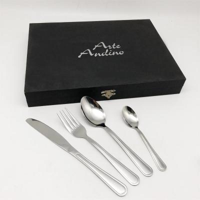 China Viable Wholesale Stainless Steel 16pcs or 24pcs Promotional Gift Box Flatware Wooden Cutlery Sets for sale